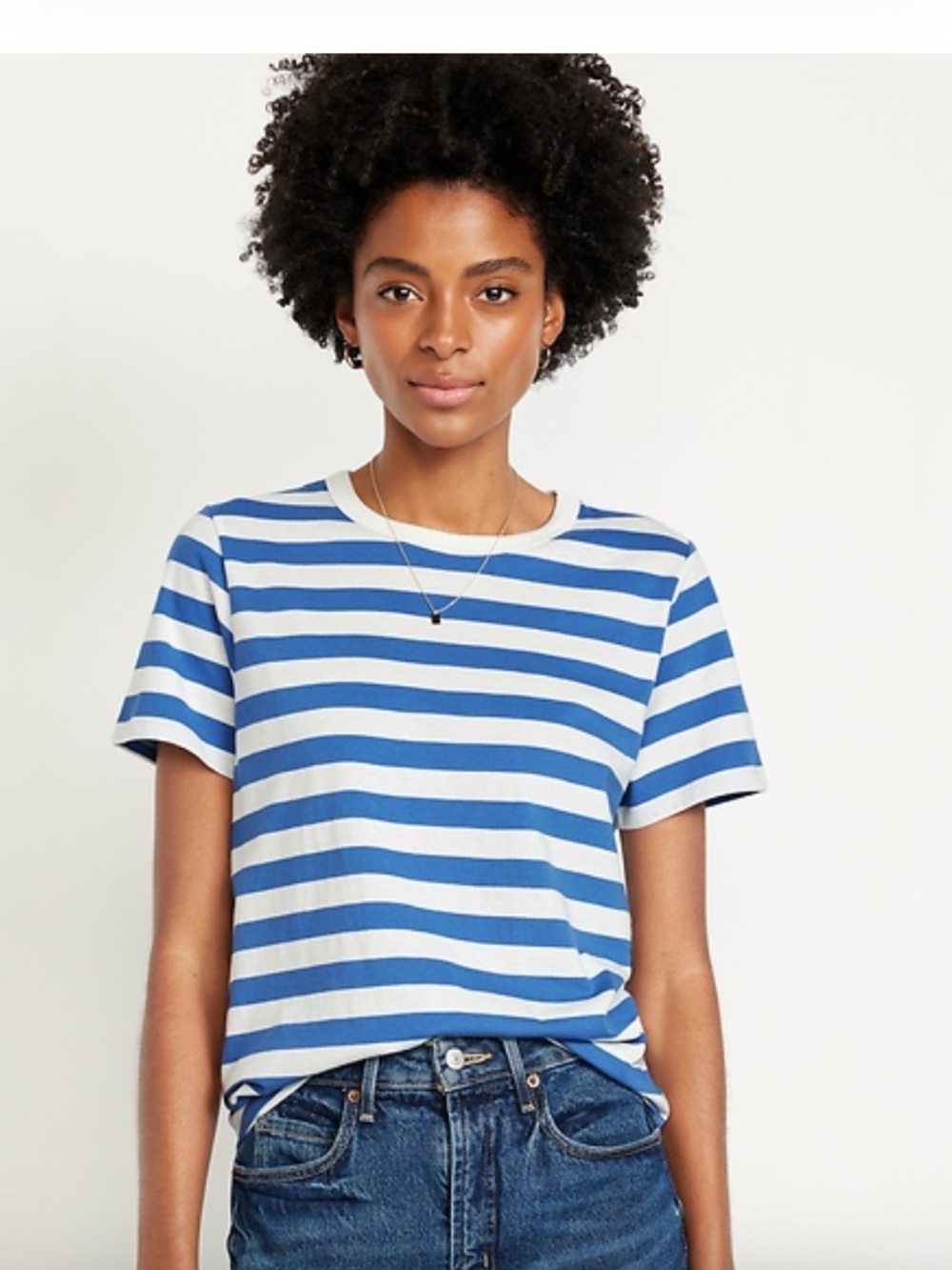 Old Navy Blue and White Striped Short Sleeve Tee